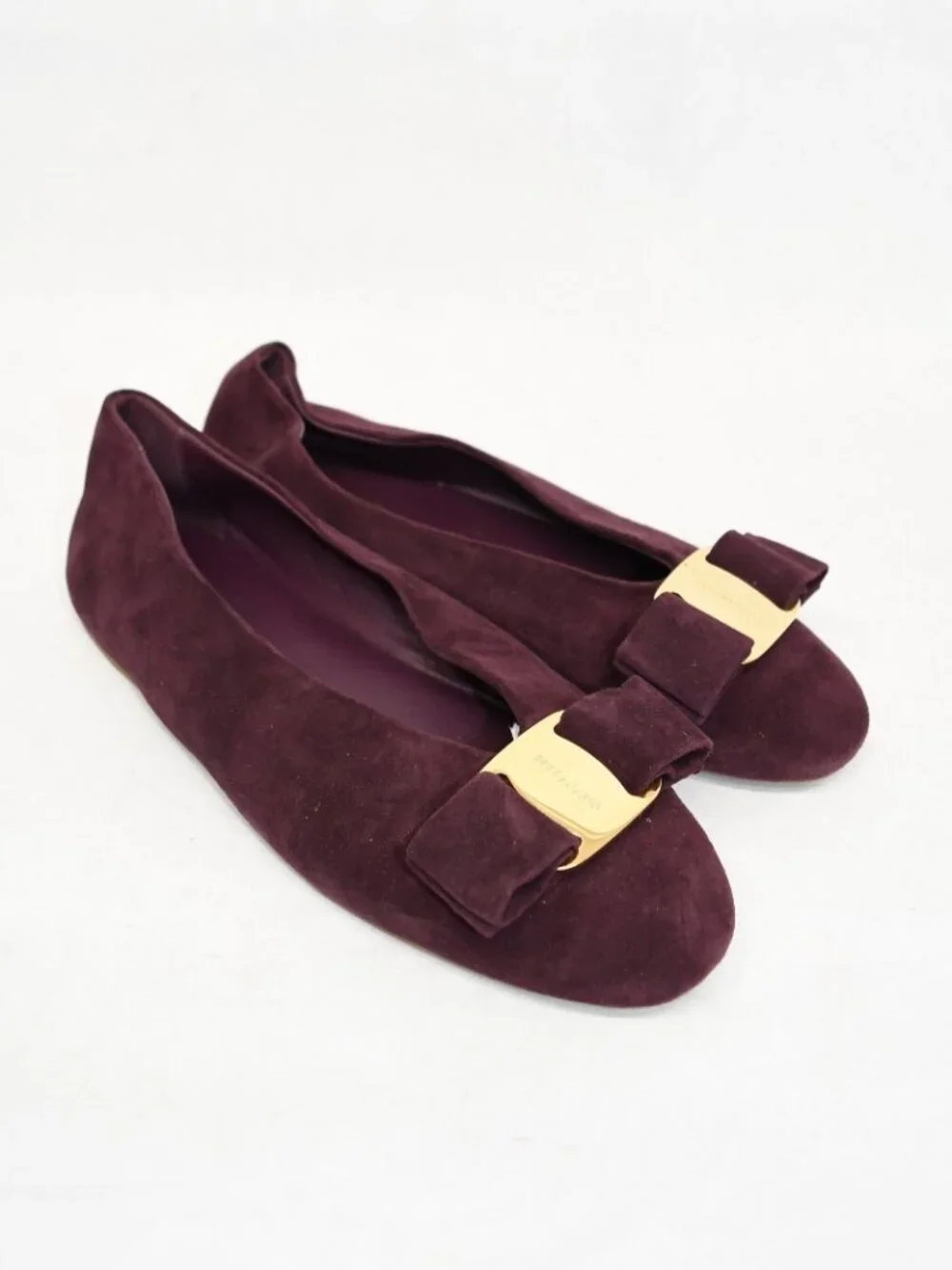 $800 SALVATORE FERRAGAMO Vanna suede ballet flats SHOES OXBLOOD GOLD 6 C (DD3)